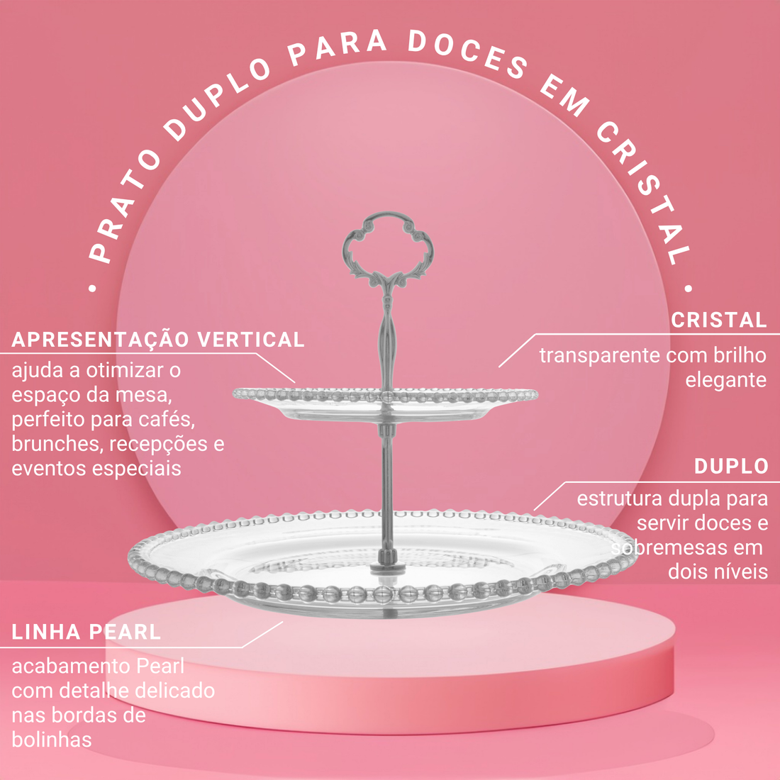 Prato Duplo para Doces de Cristal Pearl 32cm x 25cm - Wolff