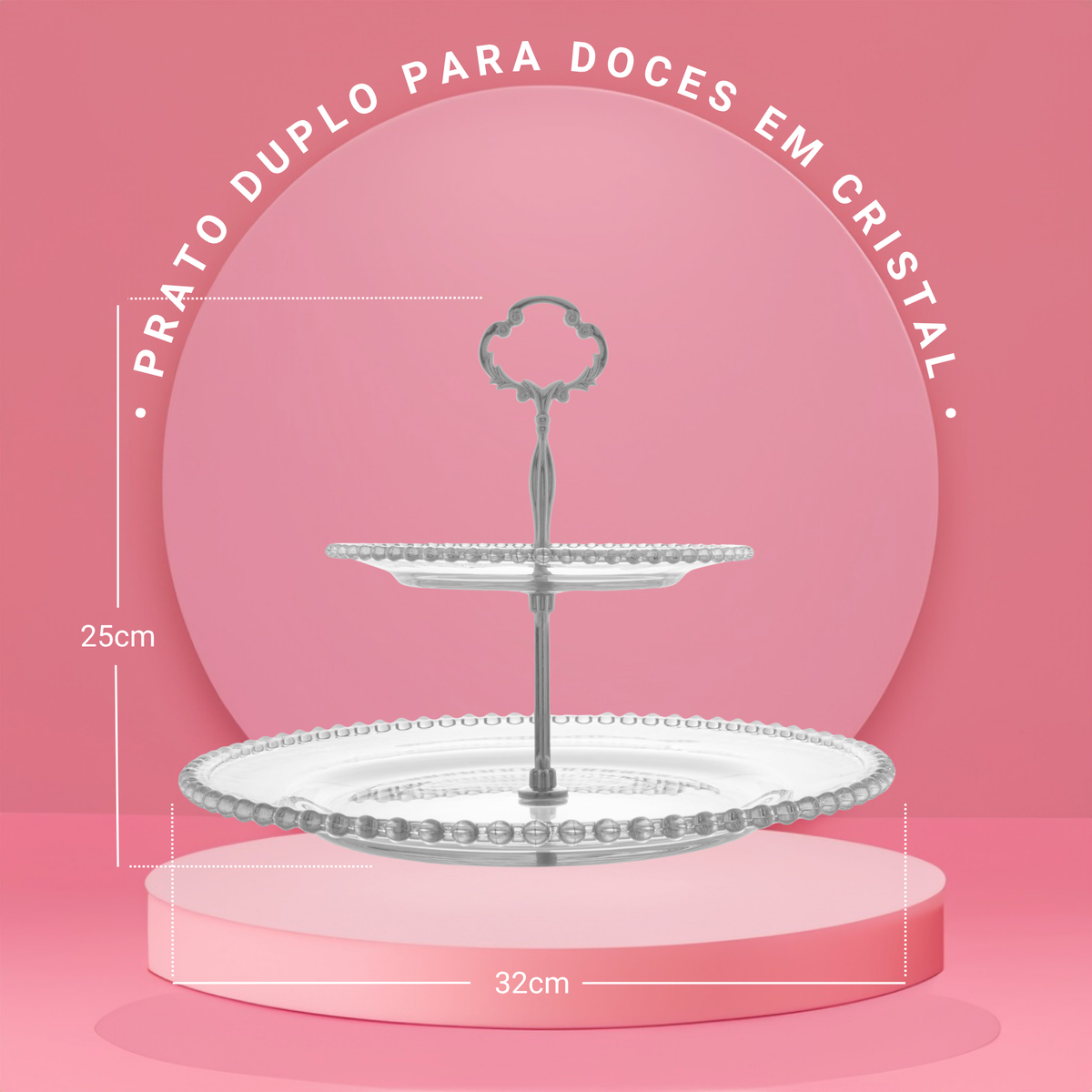 Prato Duplo para Doces de Cristal Pearl 32cm x 25cm - Wolff