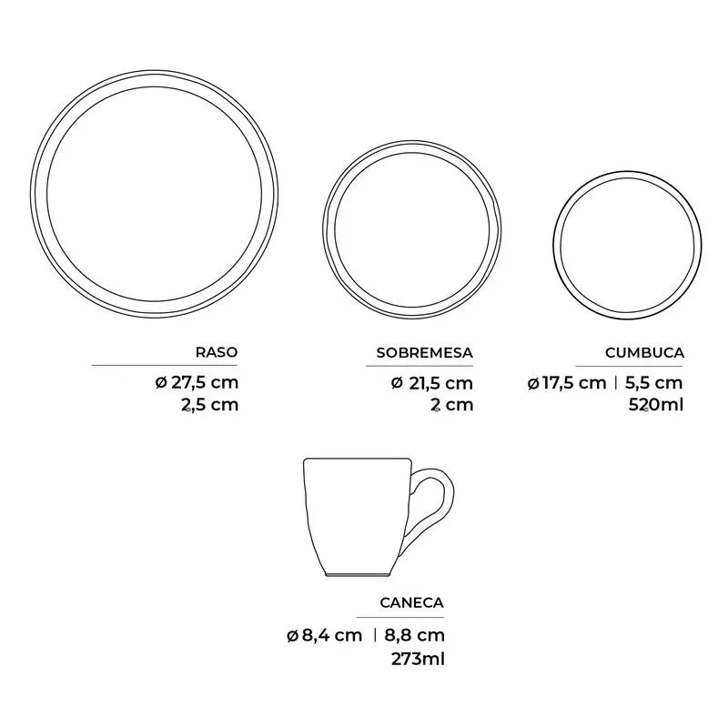Aparelho de Jantar com 16 Peças Stoneware Bio Oceano - Porto Brasil