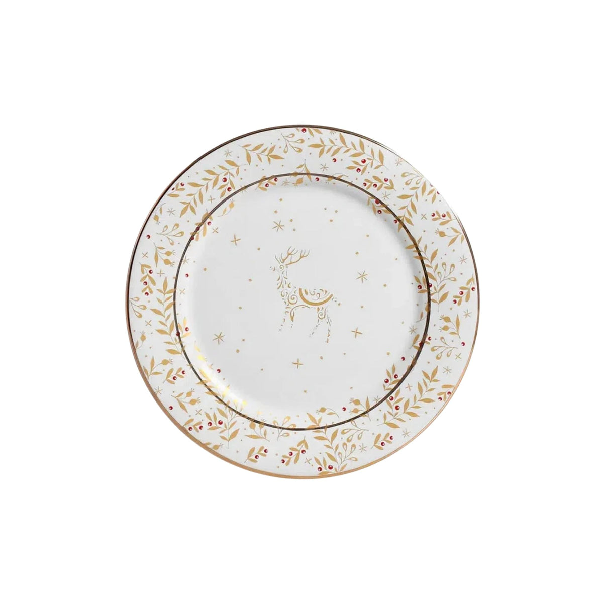 Conjunto 6 Pratos de Sobremesa Christmas Lights de Cerâmica Branco 20cm - Scalla