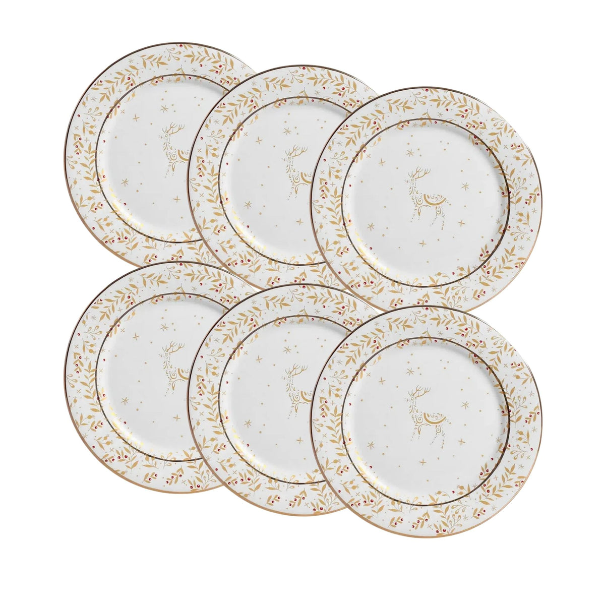 Conjunto 6 Pratos de Sobremesa Christmas Lights de Cerâmica Branco 20cm - Scalla