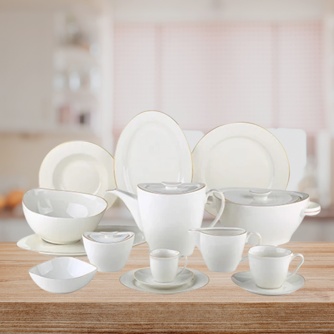 Aparelho de Jantar Adelle com 50 Peças de Porcelana com Fio de Ouro - L'Hermitage