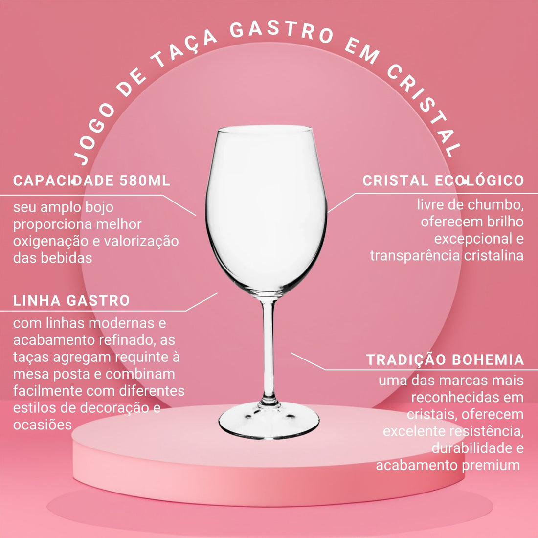 Jogo de 6 Taças para Água em Cristal Ecológico Gastro 580ml - Bohemia