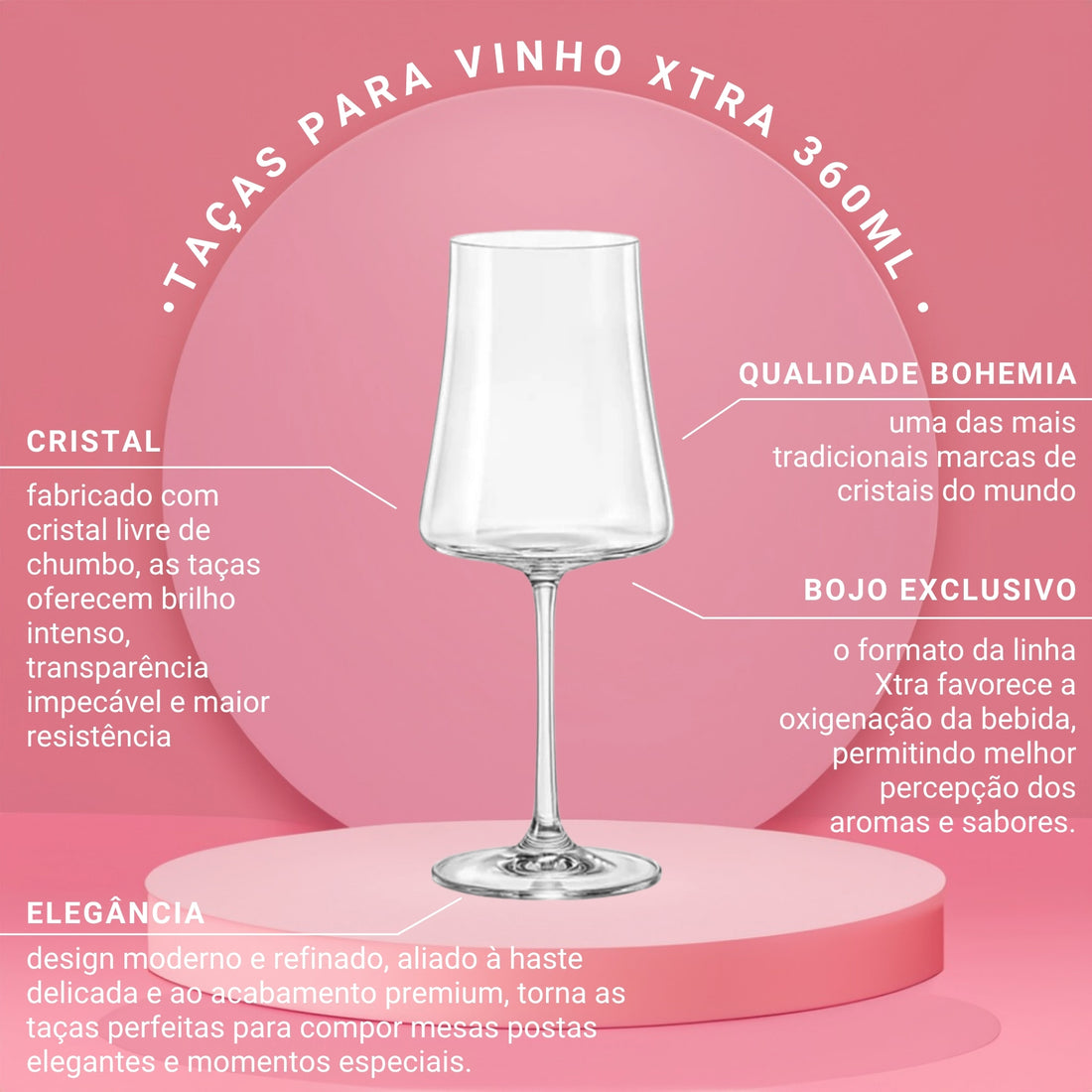 Jogo de 6 Taças para Vinho em Cristal Ecológico Xtra 360ml - Bohemia