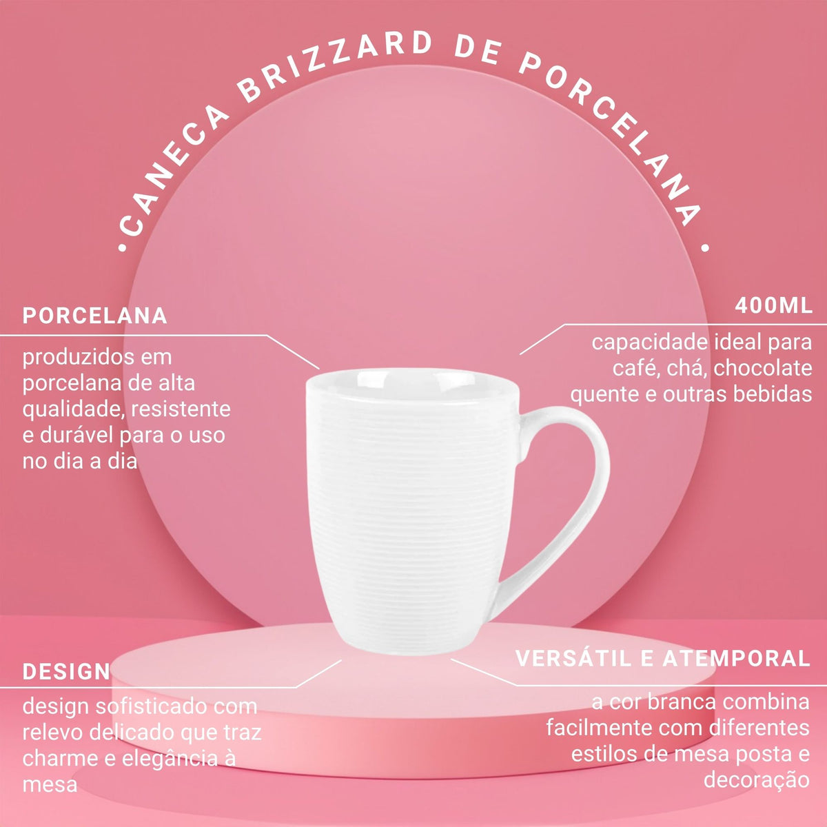 Caneca Brizzard de Porcelana 400ml - L'Hermitage