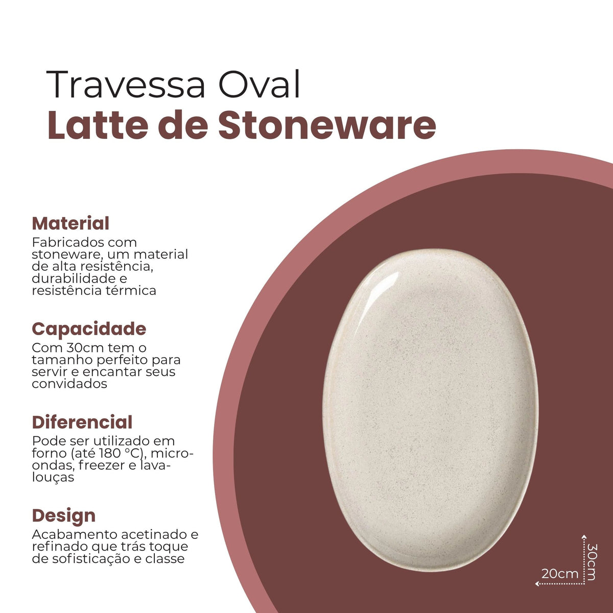 Travessa Oval Late de Stoneware 30x20cm - Porto Brasil