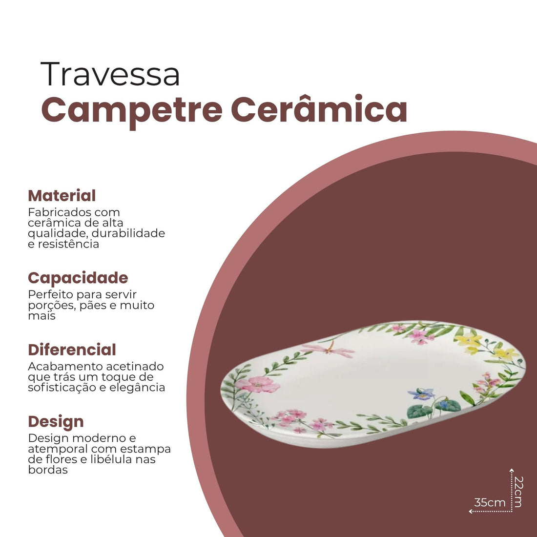 Travessa Campestre de Cerâmica 35cm - Alleanza
