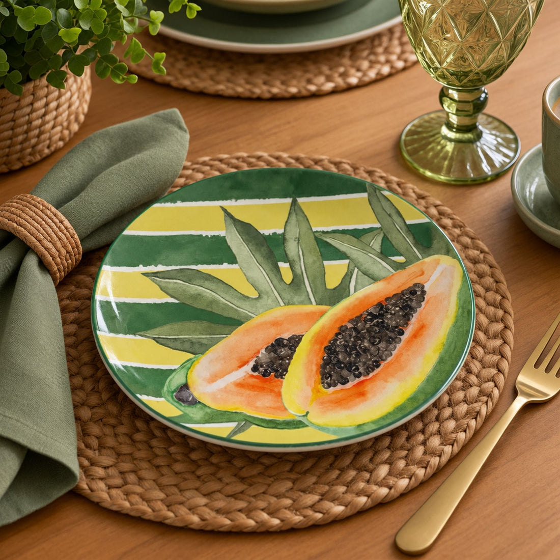 Conjunto 6 Pratos de Sobremesa Frutas de Cerâmica 20cm - Scalla