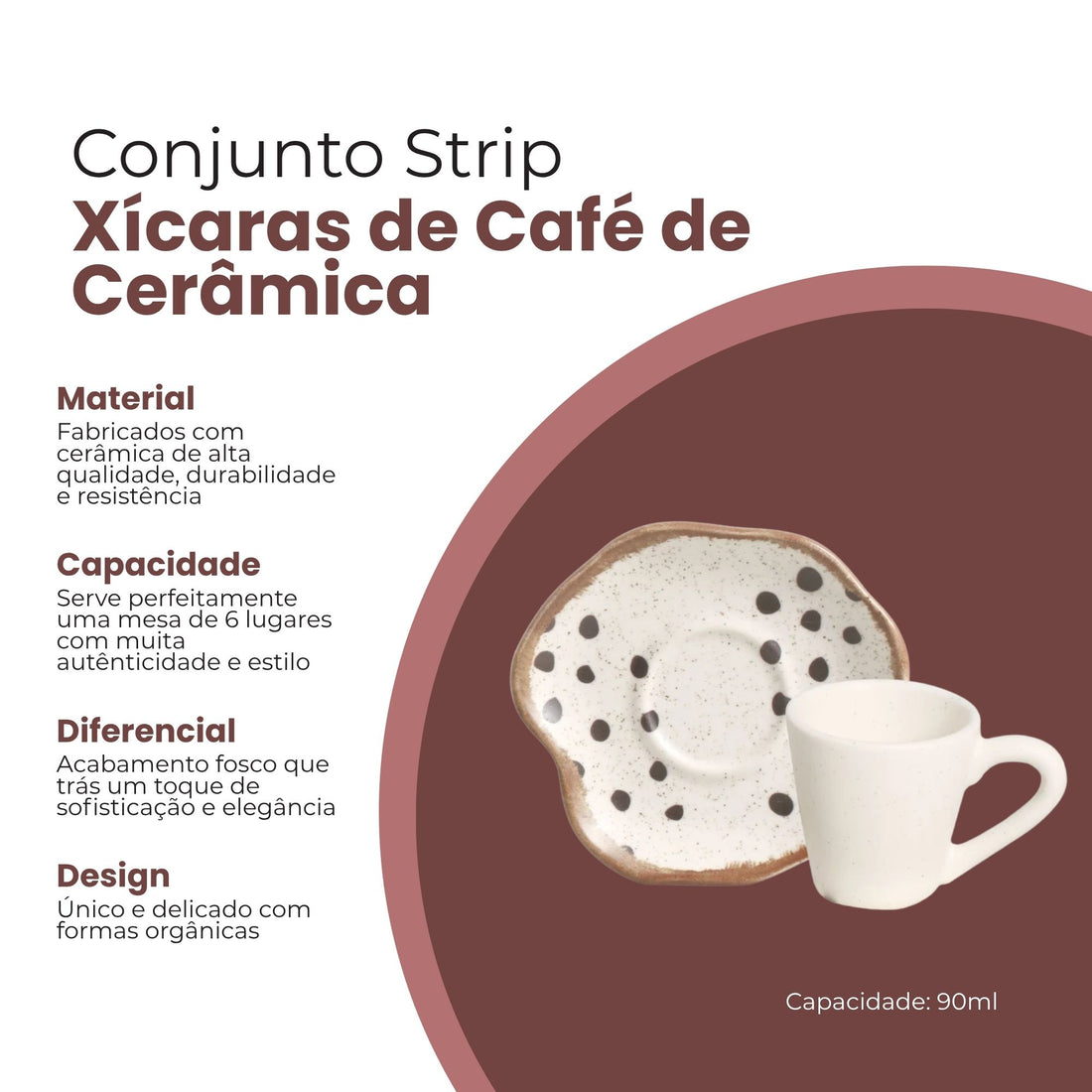 Conjunto 6 Xícaras de Café Strip de Cerâmica 90ml - Scalla