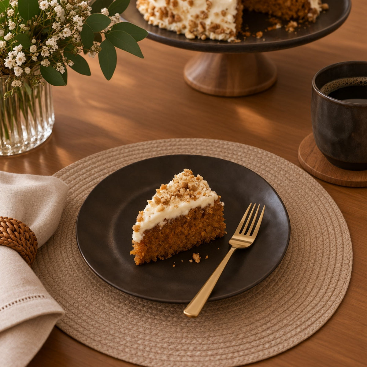 Conjunto 6 Pratos de Sobremesa Ocre Preto de Cerâmica 20cm - Scalla