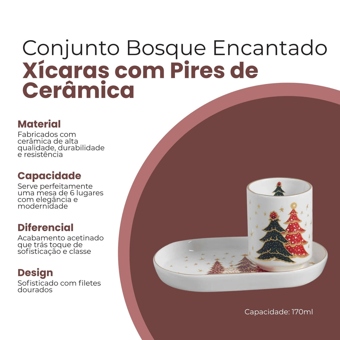 Conjunto 6 Xícaras de Café Bosque Encantado de Cerâmica 170ml - Scalla