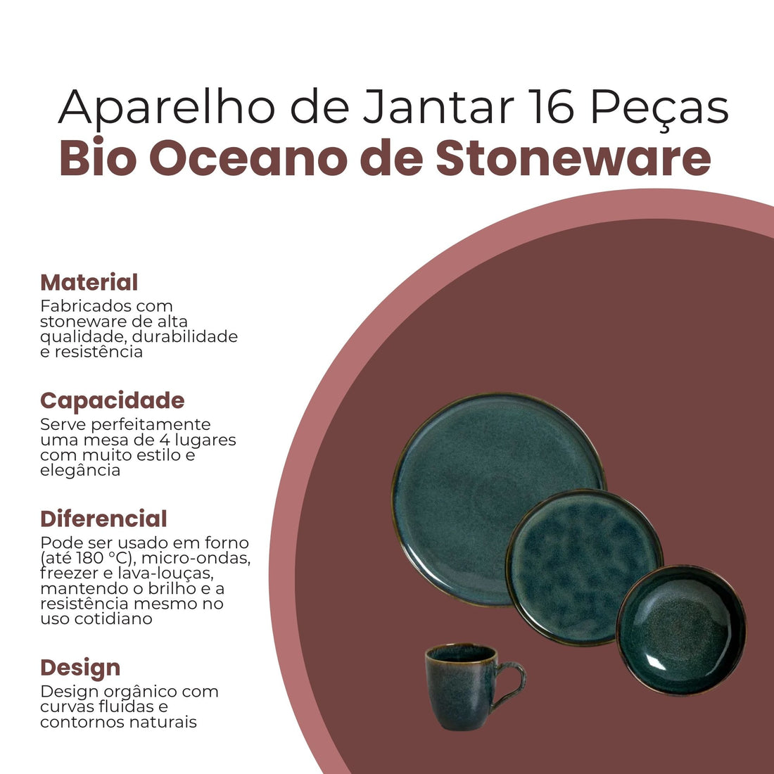 Aparelho de Jantar Bio Oceano com 16 Peças de Stoneware - Porto Brasil