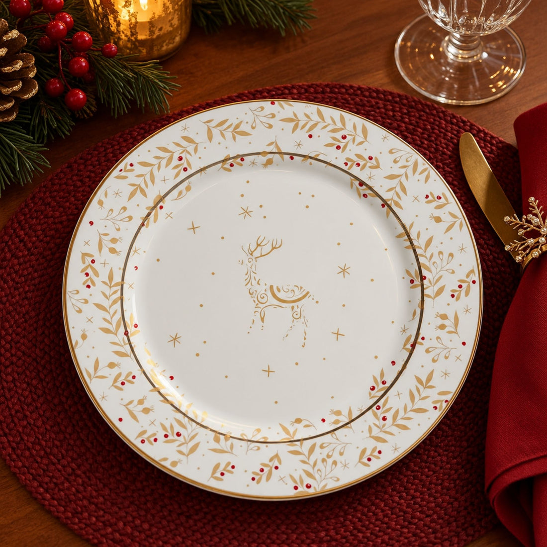 Conjunto 6 Pratos de Sobremesa Christmas Lights de Cerâmica Branco 20cm - Scalla