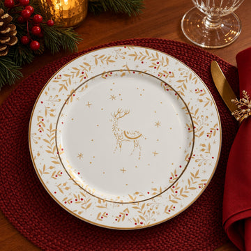 Conjunto 6 Pratos de Sobremesa Christmas Lights de Cerâmica Branco 20cm - Scalla