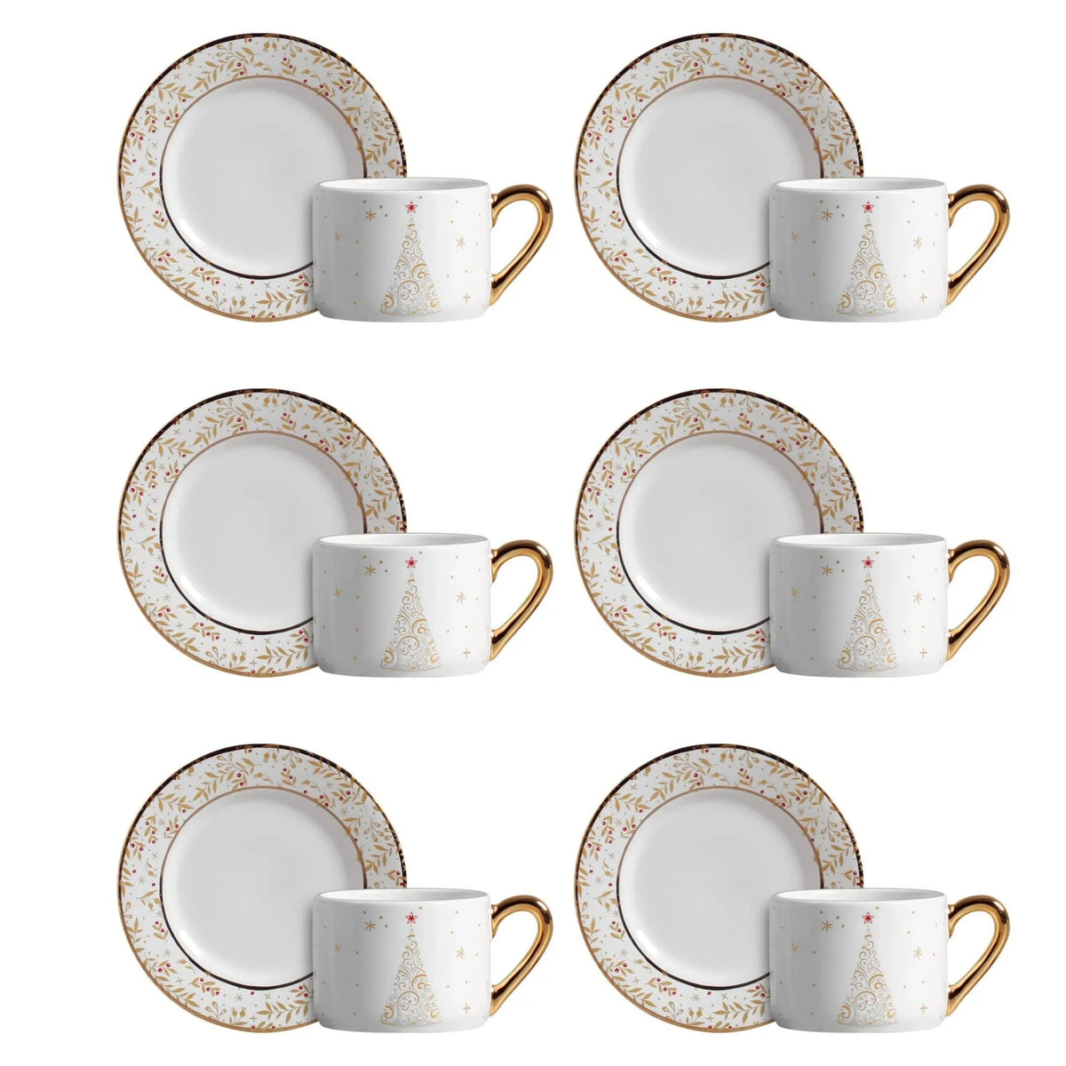 Conjunto 6 Xícaras de Chá Christmas Lights de Cerâmica Branco 200ml - Scalla