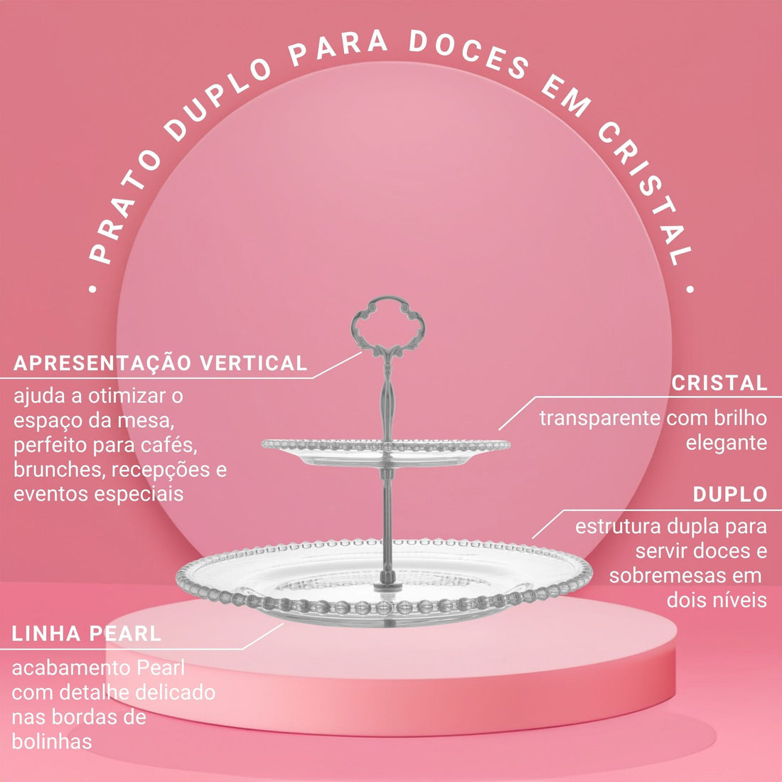 Prato Duplo para Doces de Cristal Pearl 32cm x 25cm - Wolff