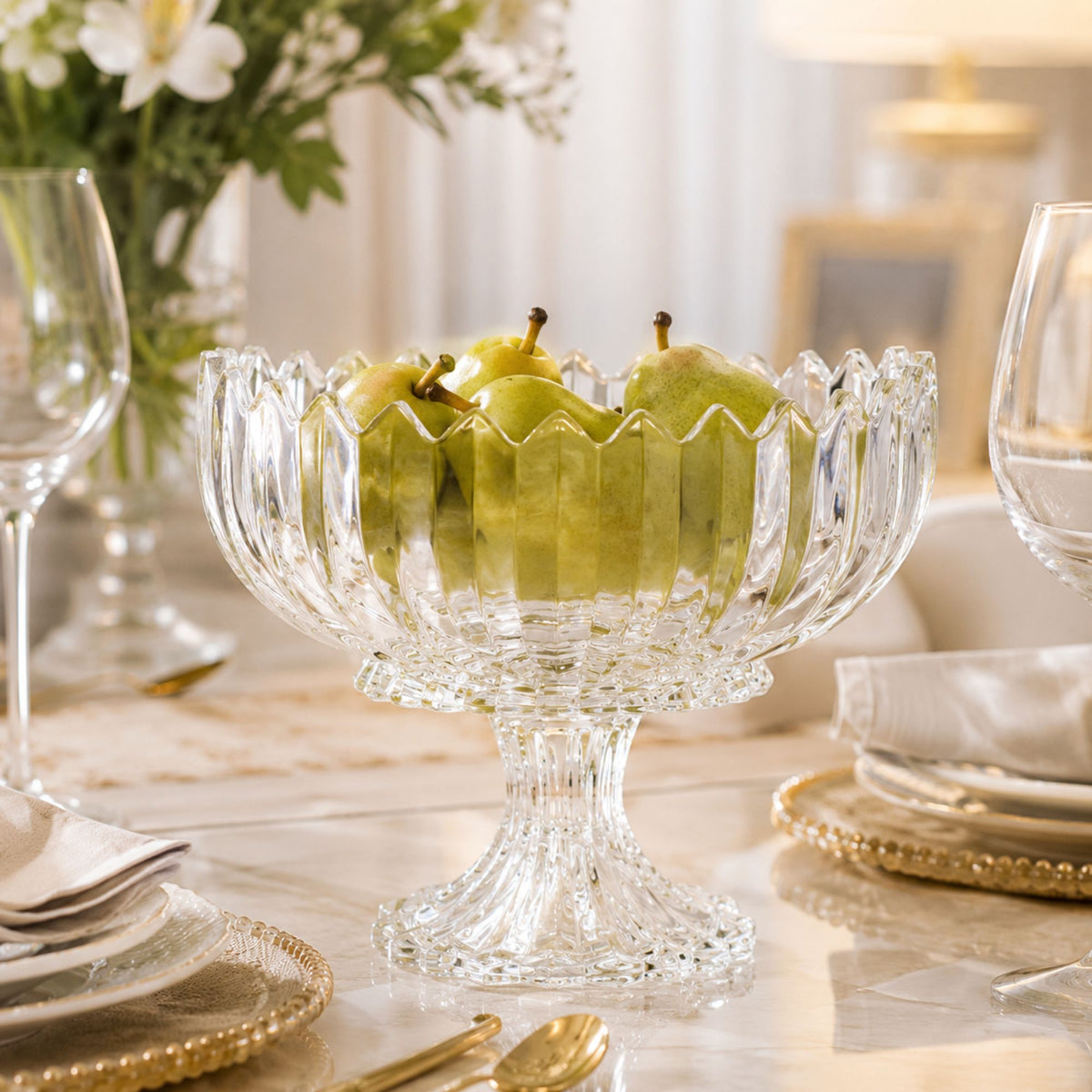 Centro de Mesa Geneva de Cristal com Pé 28cm - Wolff