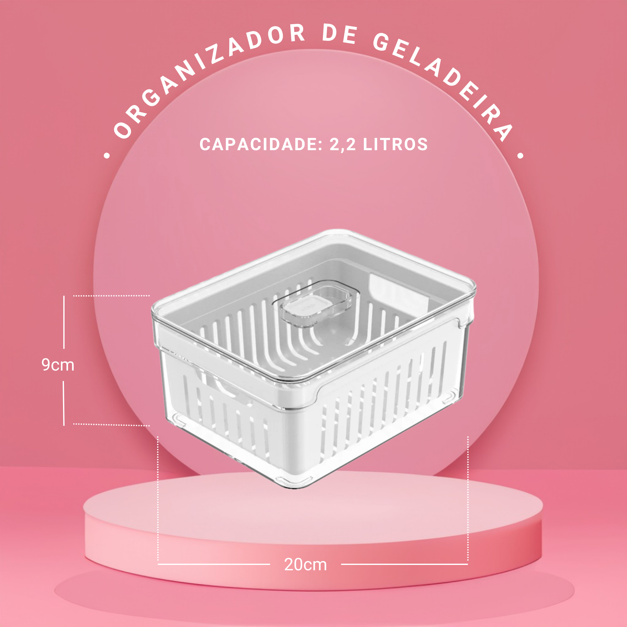 Conjunto de 2 Organizadores de Geladeira com Cesto Clear Fresh 2,2L - Ou