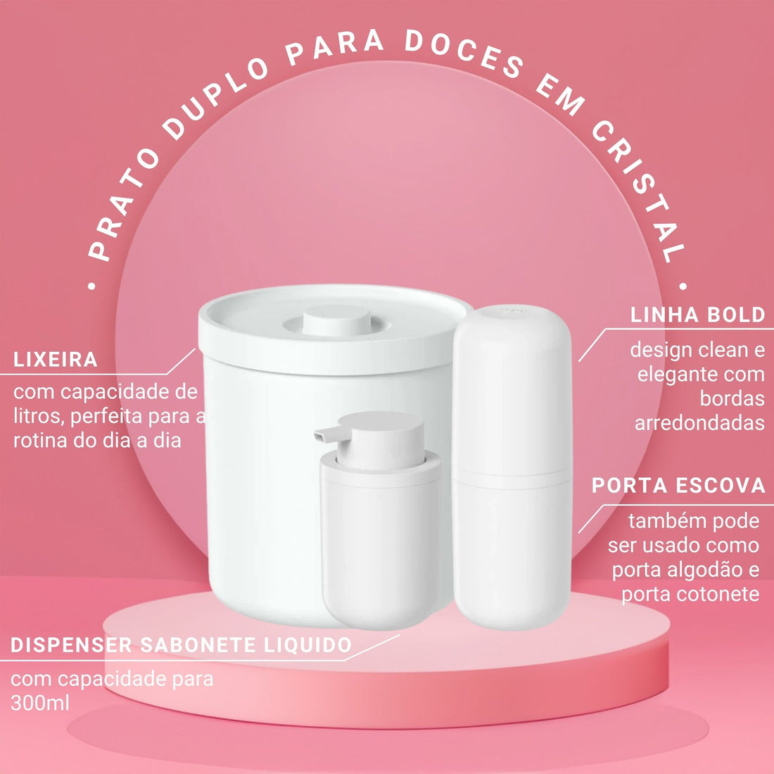 Conjunto Bold Completo para Banheiro com 3 Peças Branco - Ou