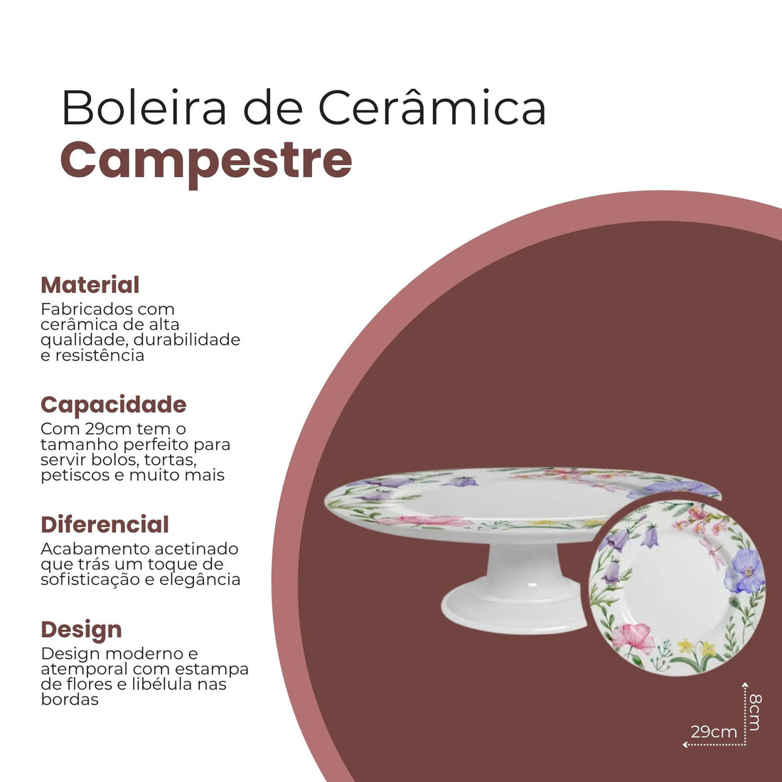 Boleira Campestre de Cerâmica 29cm - Alleanza