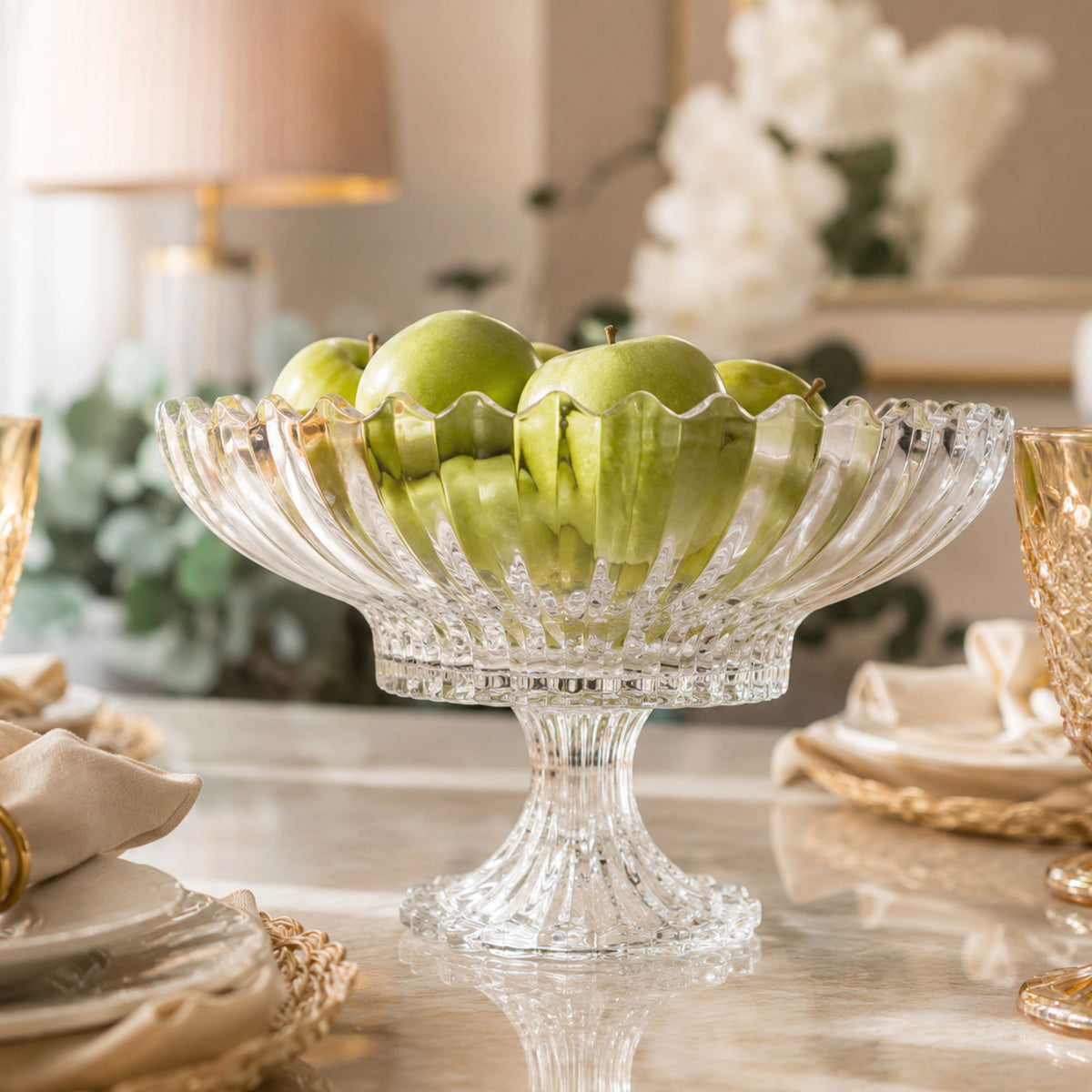 Centro de Mesa de Cristal com Pé Geneva 32cm - Wolff