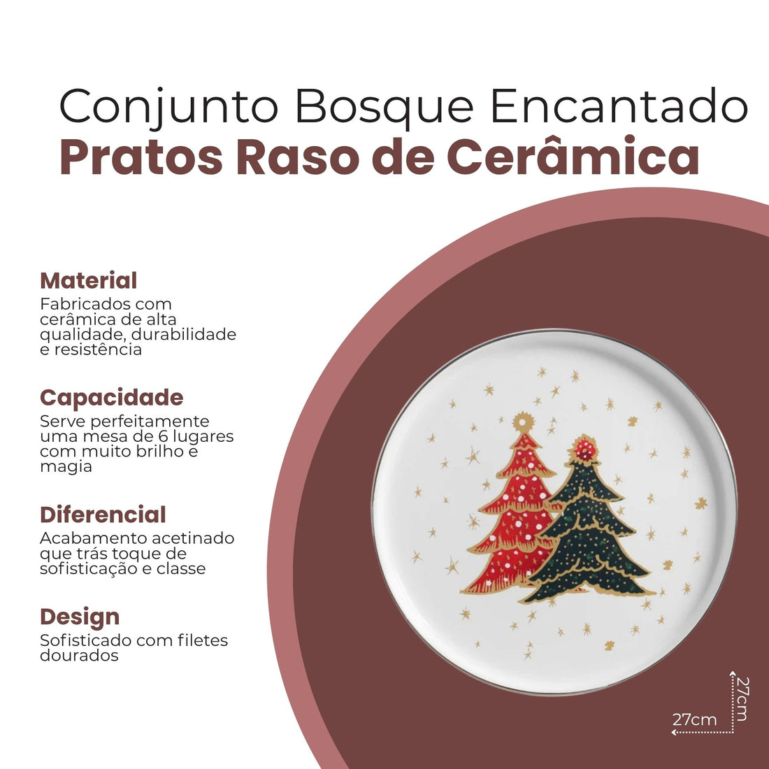 Conjunto 6 Pratos Raso Bosque Encantado de Cerâmica 27cm - Scalla