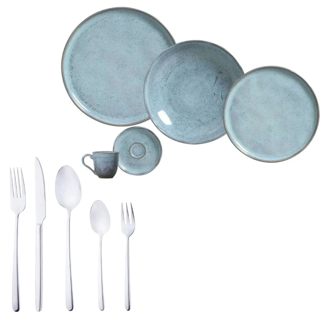 Aparelho de Jantar com 30 Peças Stoneware Bio Breeze - Porto Brasil Faqueiro Viena com 30 Peças em Aço Inox com Gift Box