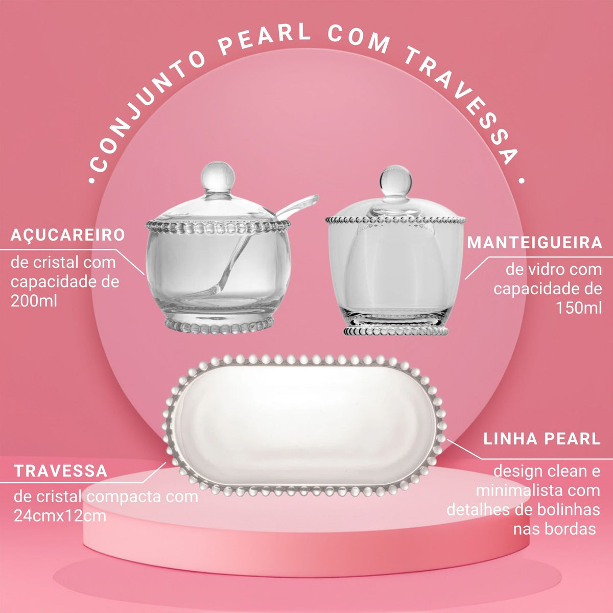 Conjunto de 3 Peças Pearl com Travessa - Wolff