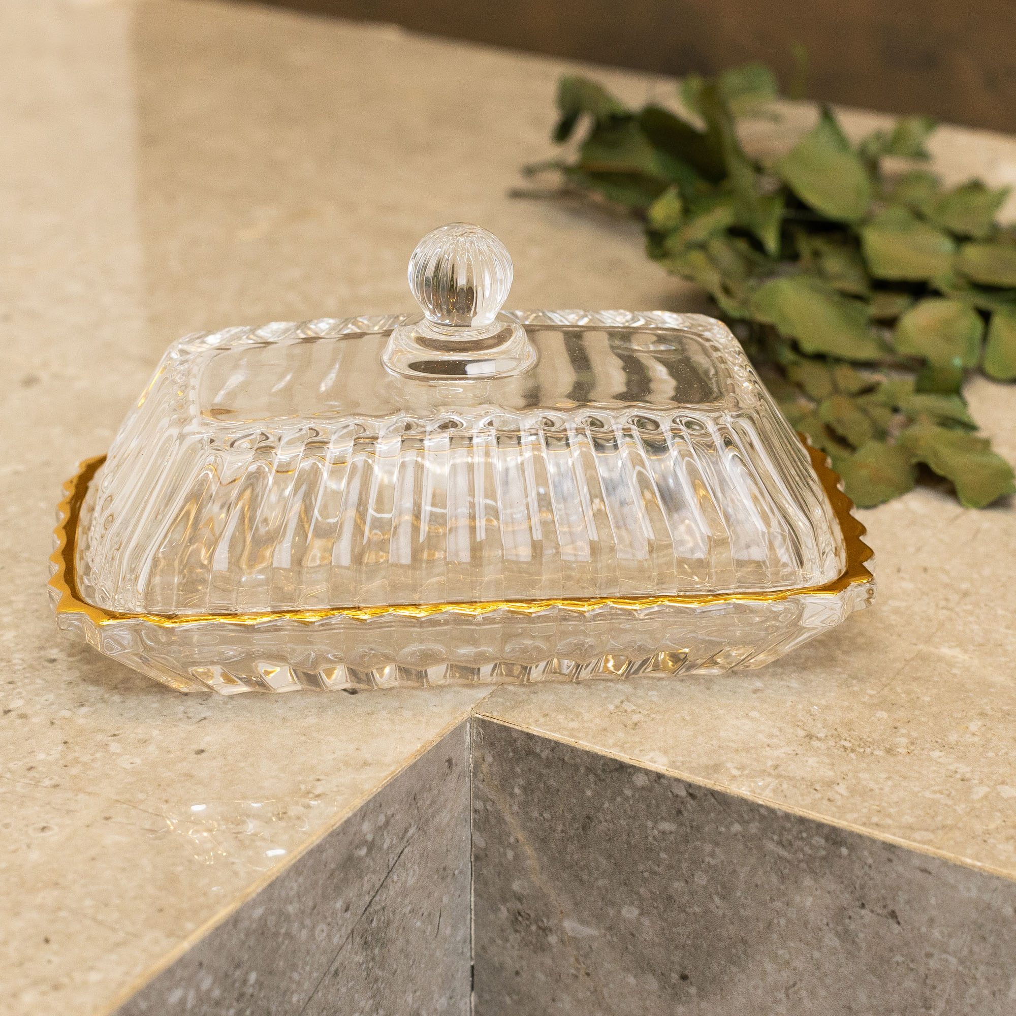 Manteigueira Imperatriz de Cristal com Fio de Ouro 17cm - Wolff