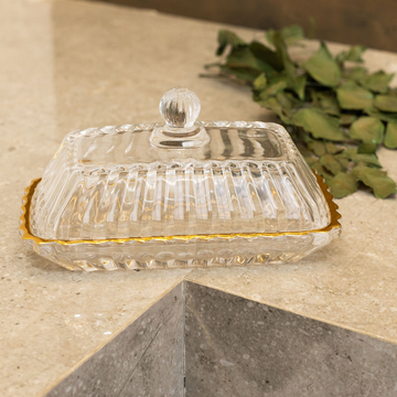 Manteigueira Imperatriz de Cristal com Fio de Ouro 17cm - Wolff