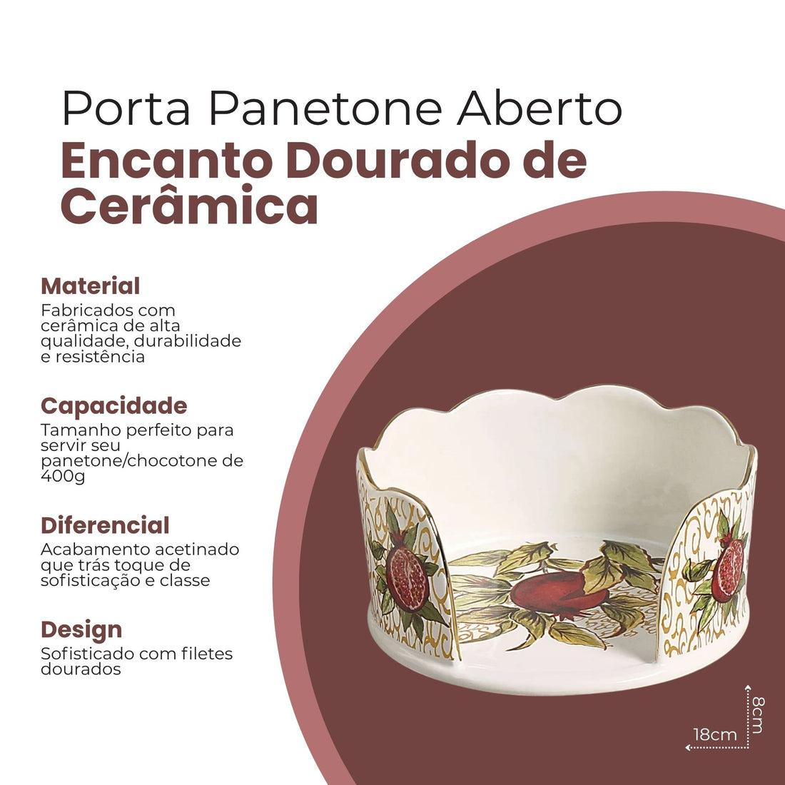 Porta Panetone Aberto Encanto Dourado de Cerâmica - Scalla