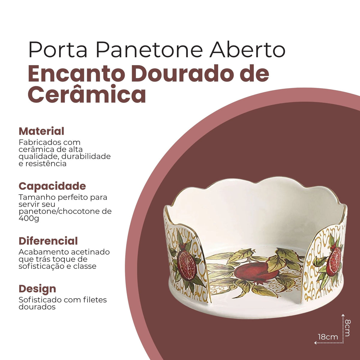 Porta Panetone Aberto Encanto Dourado de Cerâmica - Scalla