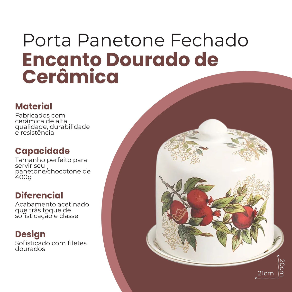 Porta Panetone Encanto Dourado de Cerâmica 21cm - Scalla