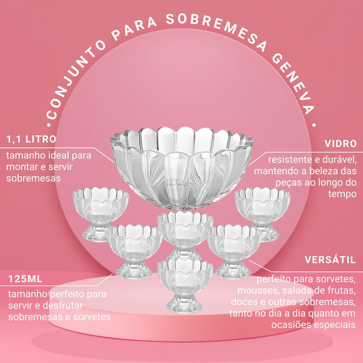 Conjunto para Sobremesa Geneva 7 Peças de Vidro - Wolff
