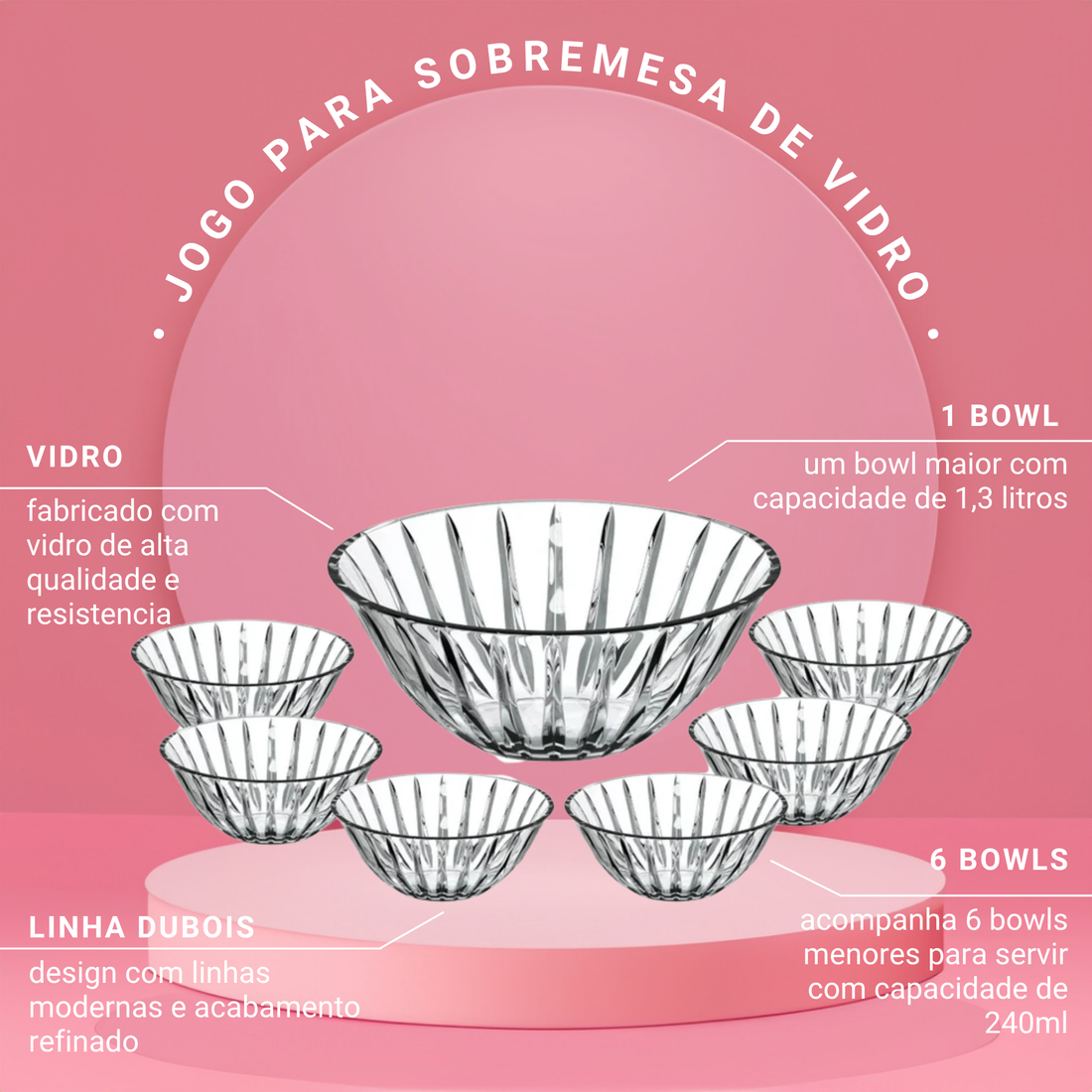Jogo de 7 Bowls para Sobremesa de Vidro Dubois - L'Hermitage