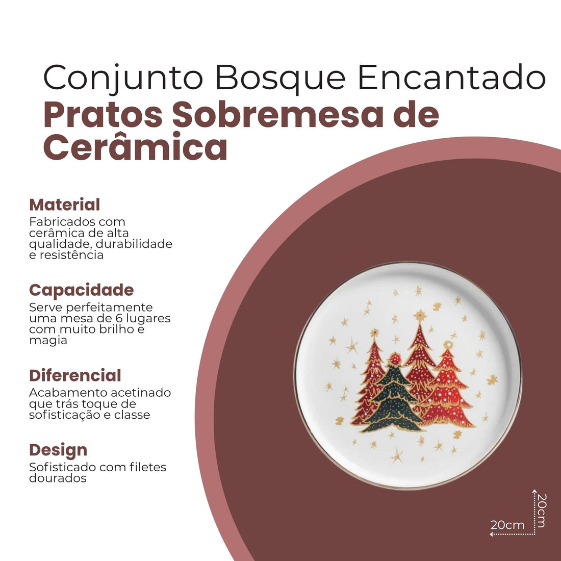 Conjunto 6 Pratos de Sobremesa Bosque Encantado de Cerâmica 20cm - Scalla