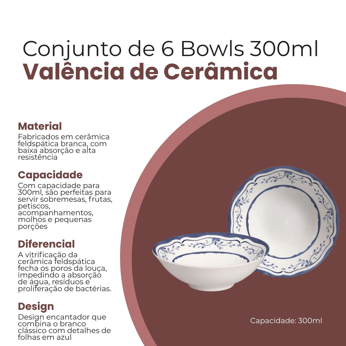Conjunto de 6 Bowls Valência de Cerâmica 300ml - Alleanza