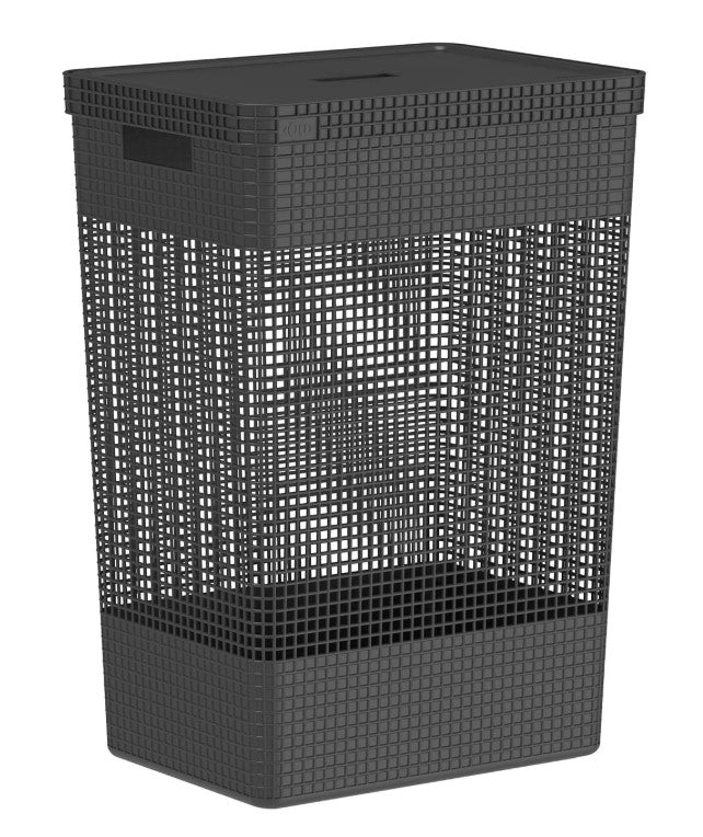 Cesto de Roupas com Tampa Grid Preto 49L - Ou