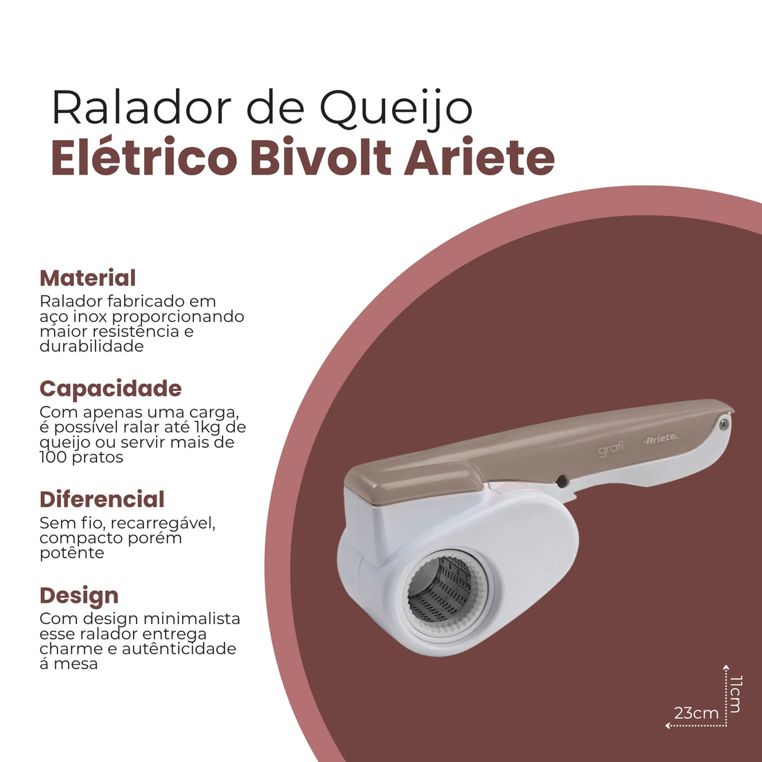 Ralador de Queijo Elétrico Grati Bivolt - Ariete