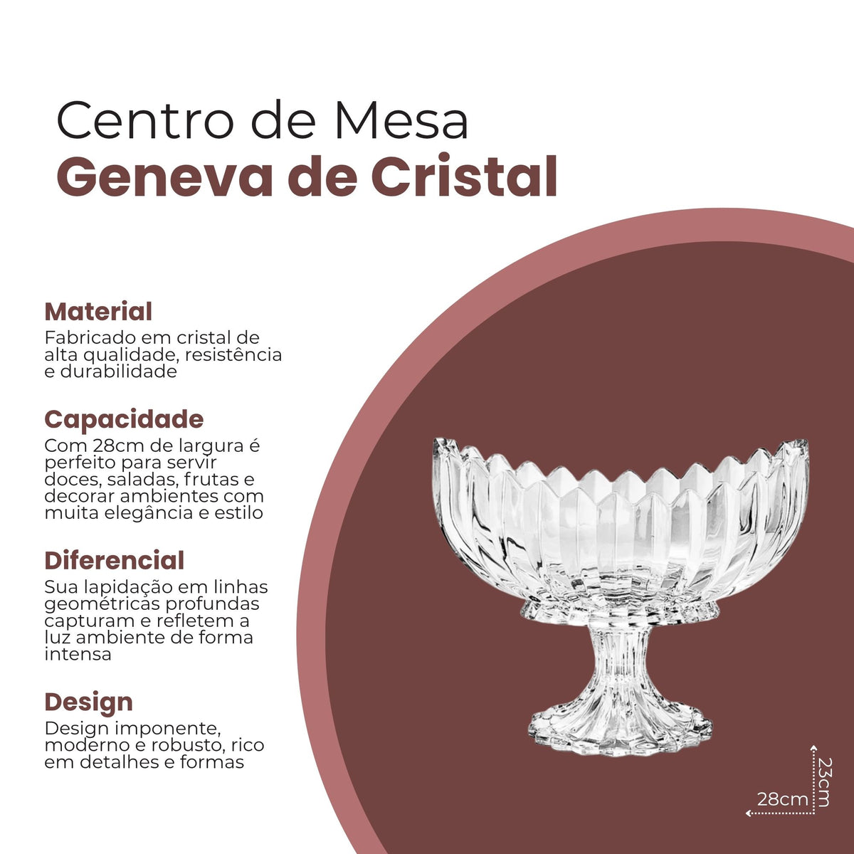 Centro de Mesa Geneva de Cristal com Pé 28cm - Wolff