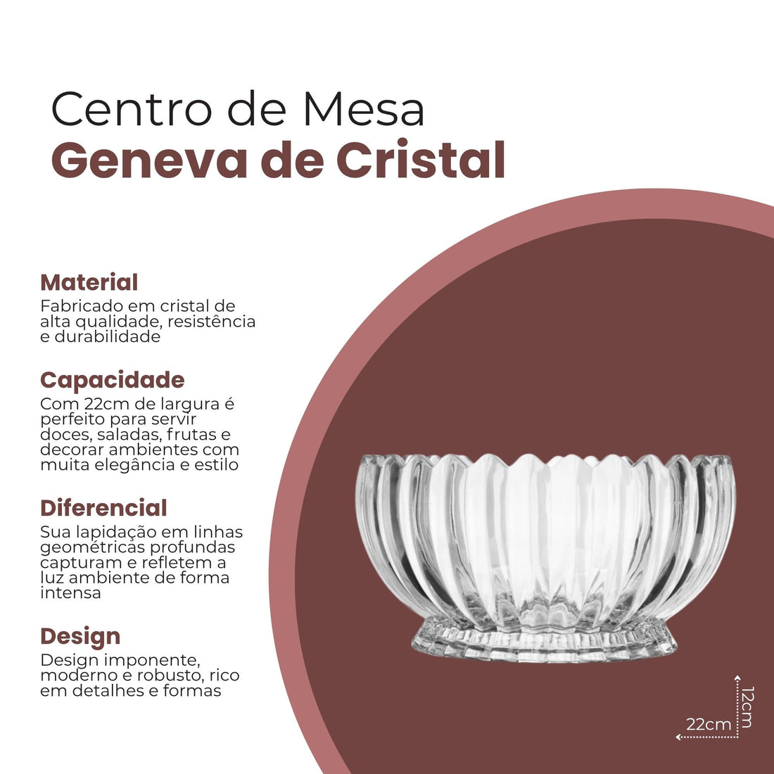 Centro de Mesa de Cristal Geneva 22cm - Wolff