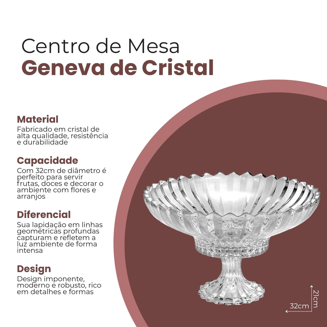 Centro de Mesa de Cristal com Pé Geneva 32cm - Wolff