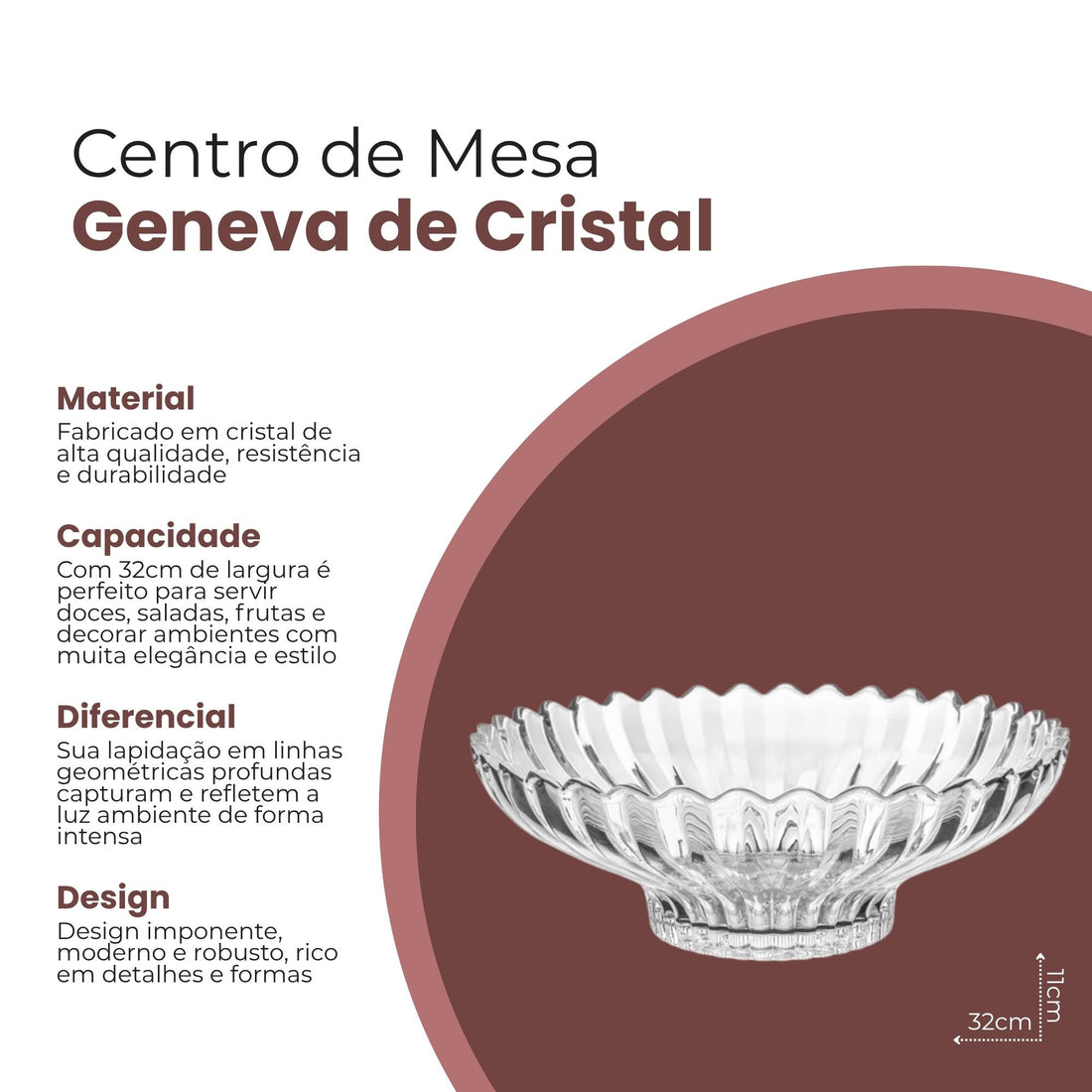 Centro de Mesa de Cristal Geneva 32cm - Wolff