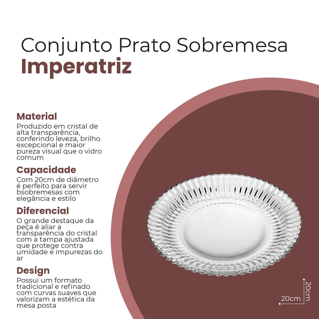 Conjunto de 4 Pratos de Sobremesa Imperatriz de Cristal 20cm - Wolff