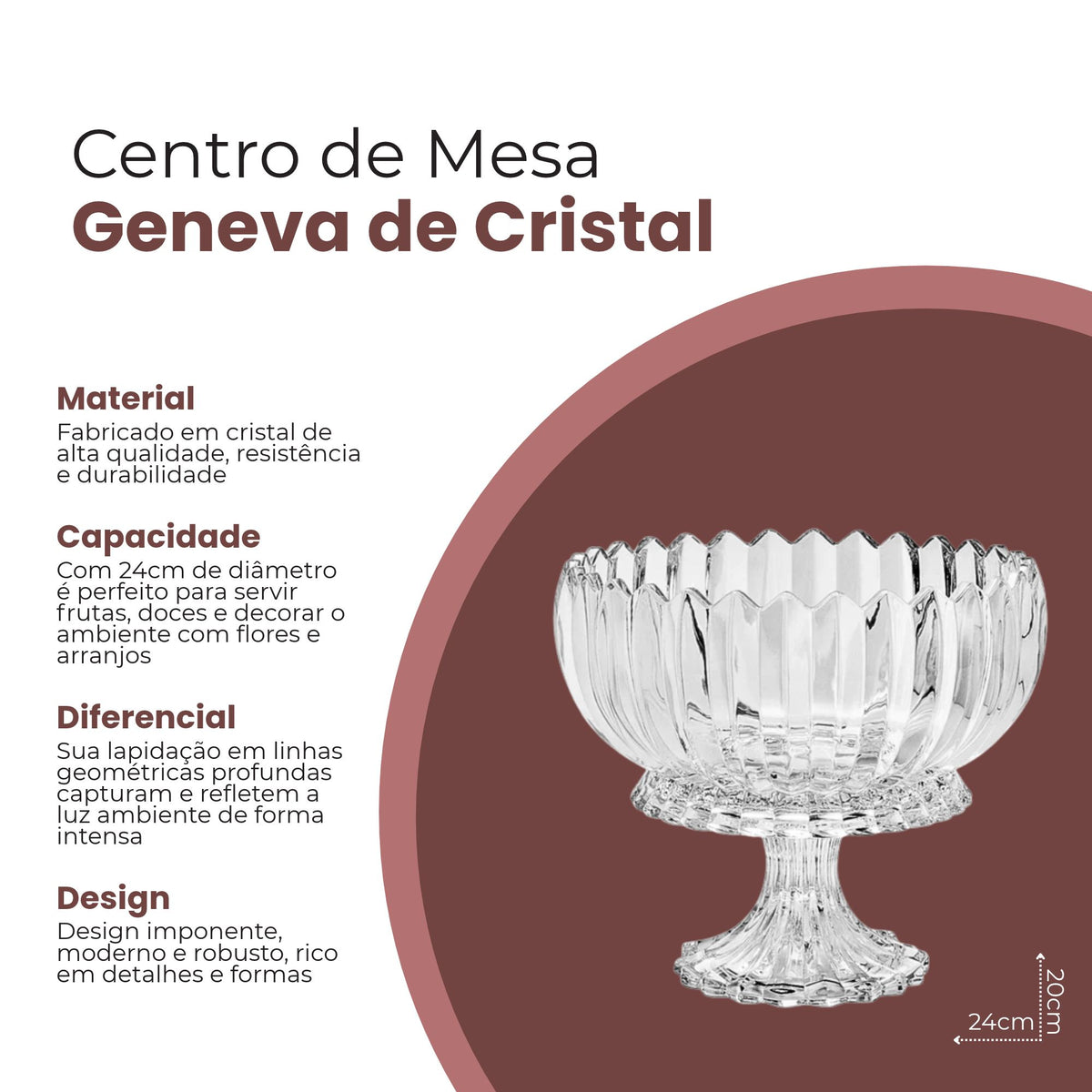 Centro de Mesa de Cristal com Pé Geneva 24cm - Wolff