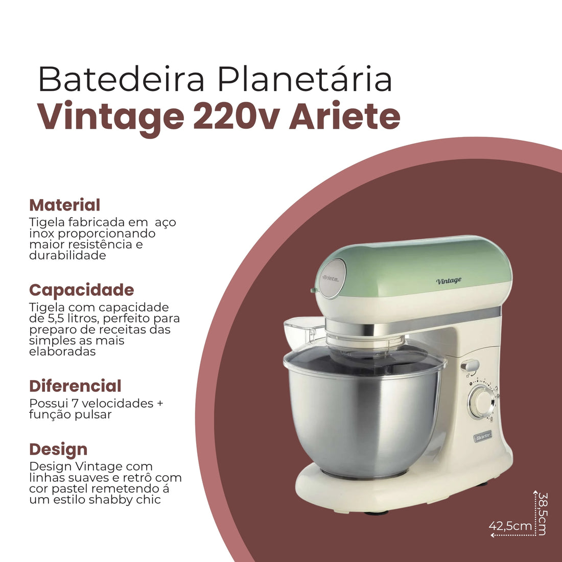 Batedeira Planetária Vintage Verde 220V - Ariete