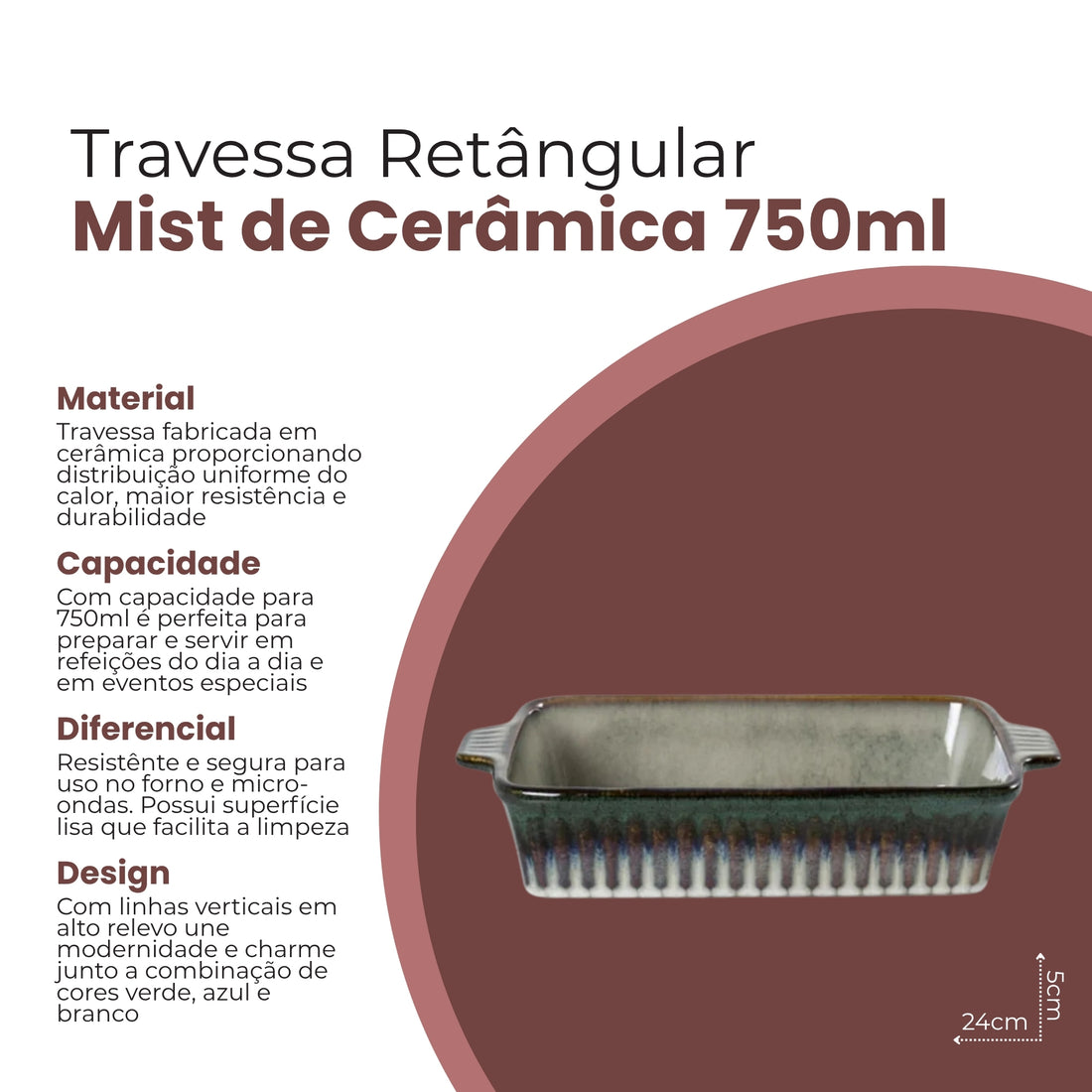 Travessa Mist Retangular de Cerâmica 750ml - L'Hermitage