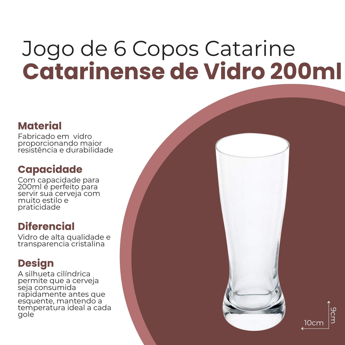 Jogo de 6 Copos de Cerveja Catarinense de Cristal 200ml - Bohemia