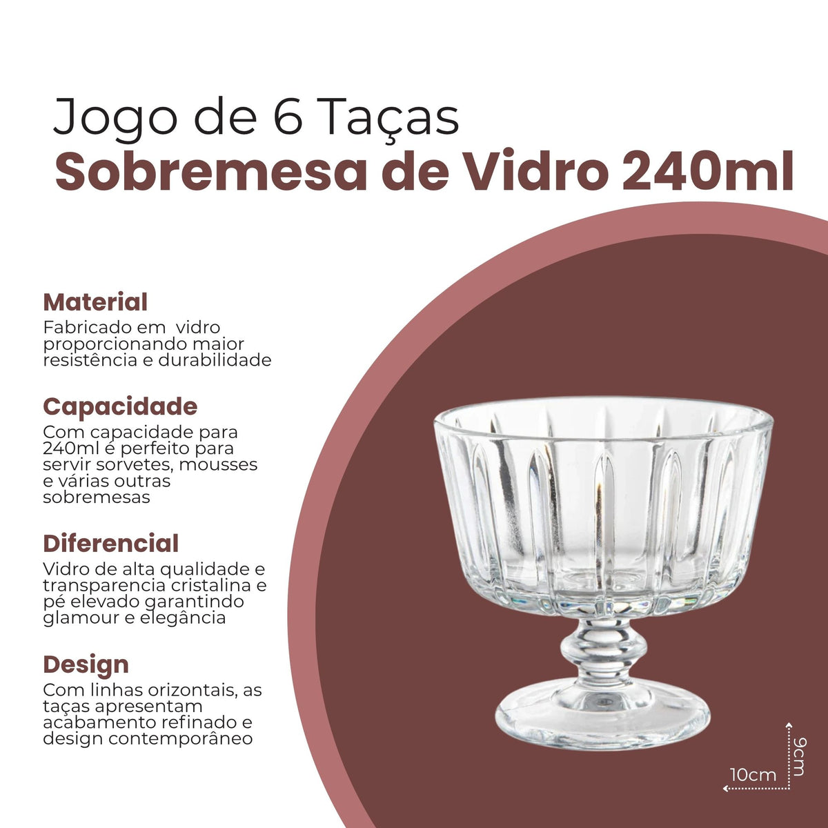 Jogo de 6 Taças para Sobremesa em Vidro Dubois 240ml - L'Hermitage