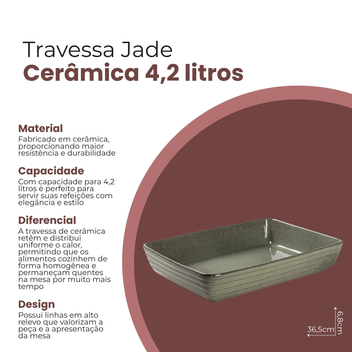Travessa Jade Retangular de Cerâmica 4,2L - L'Hermitage